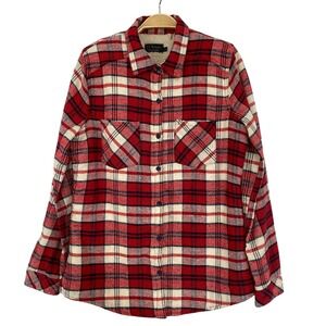 Ci Sono Plaid Sherpa Lined Flannel Shacket Women L Red White Lumberjack Cowgirl